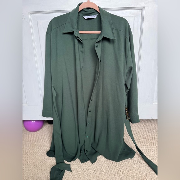 Zara Dresses & Skirts - Zara Forest Green Shirt Dress